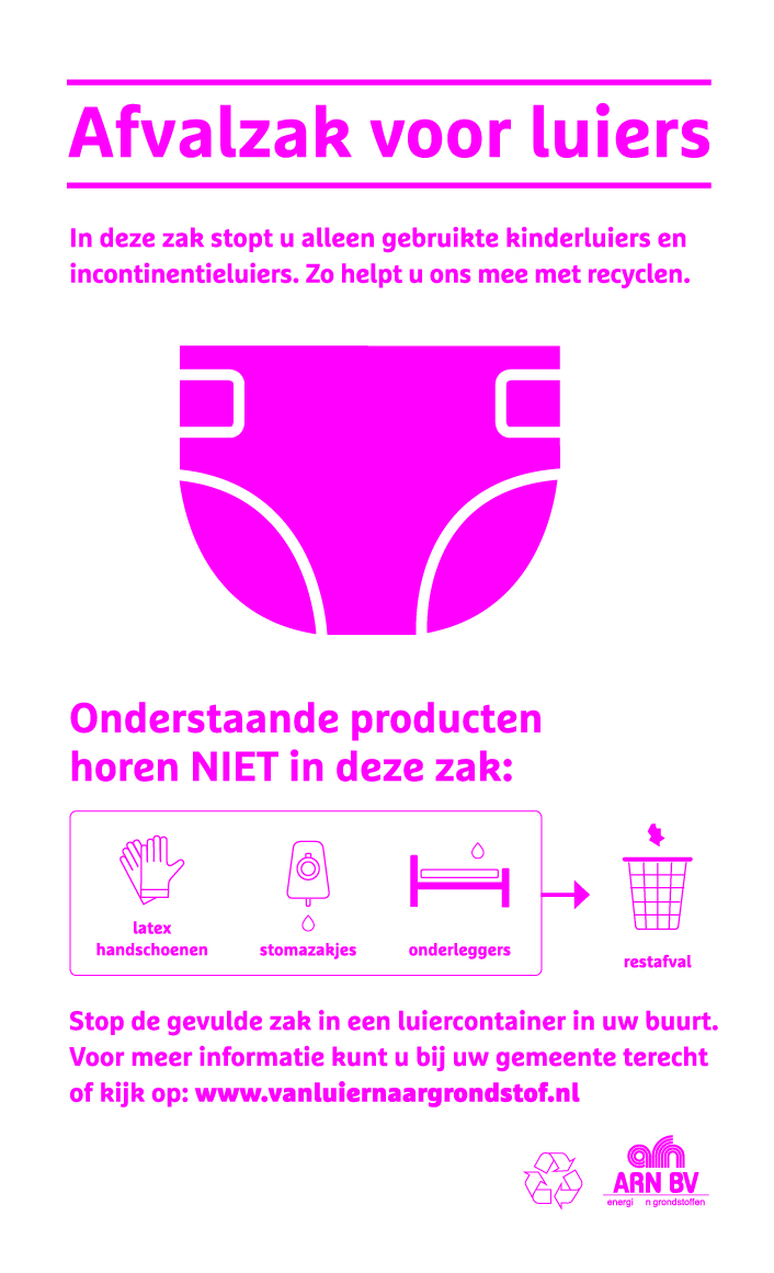 Tekst op wikkel luierrecyclezakken elsinga